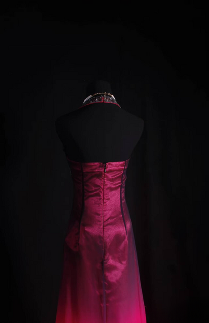 Vintage Prom Dresses 1950s Retro Classy A Line Halter Black Ombre Pink Party Dress Princess Graduation Outfit For Women AU585