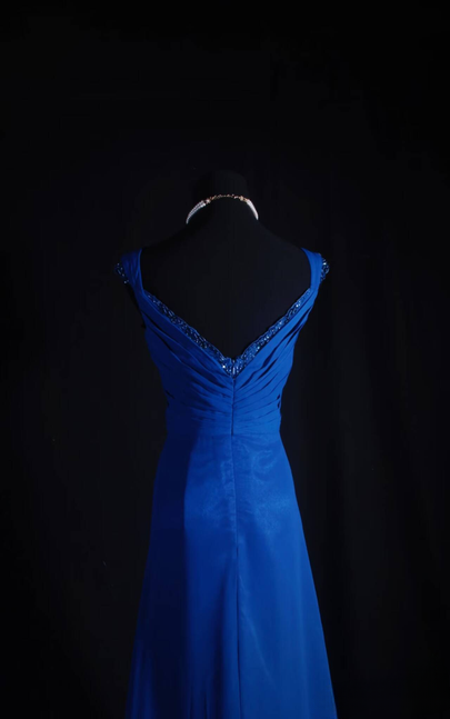 Vintage Prom Dresses 90s A Line V Neck Royal Blue Chiffon Long Party Dress Inspiration Senior Dance Graduation Dresses AU586