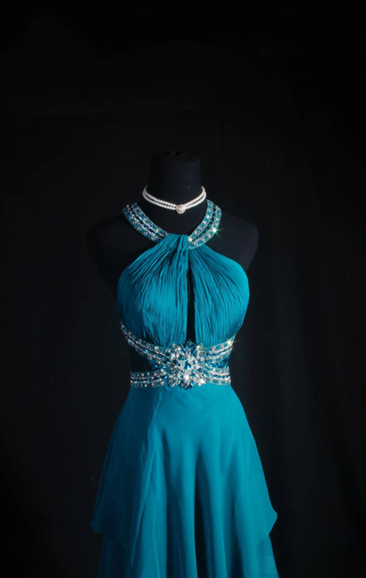 Vintage Prom Dresses 1950s Retro Classy A Line Halter Chiffon Party Dress Graduation Outfit For Women AU588