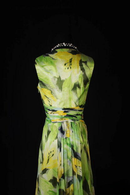 Robe de bal longue rétro trapèze, col en V, en mousseline de soie, à volants, tenue de soirée, de remise de diplôme, pour femmes, AU589