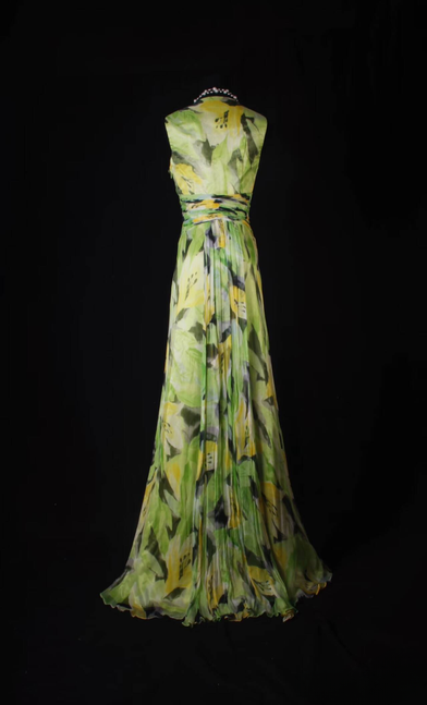 Robe de bal longue rétro trapèze, col en V, en mousseline de soie, à volants, tenue de soirée, de remise de diplôme, pour femmes, AU589