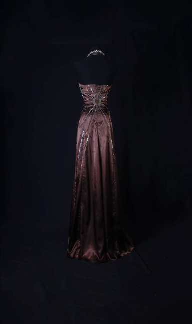 Vintage Prom Dresses 1950s Retro Classy A Line Halter Satin Brown Long Party Dress Graduation Outfit For Women AU590