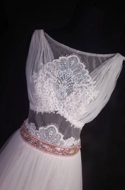 Vintage Prom Dresses 90s A Line Scoop White Chiffon Lace Long Party Dress Inspiration Senior Dance Graduation Dresses AU591