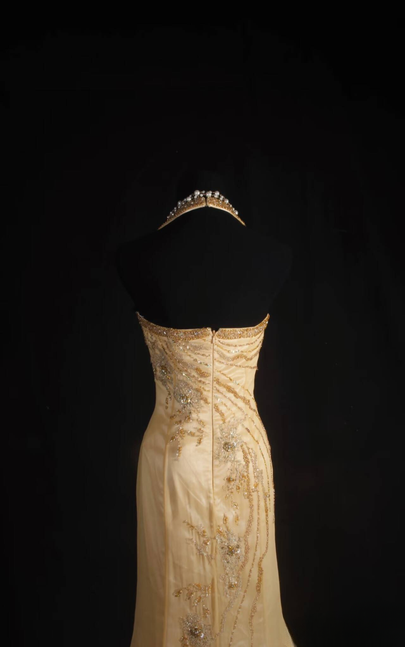 Vintage Prom Dresses 1950s Retro Classy Mermaid Halter Satin Yellow Long Party Dress Graduation Outfit For Women AU592
