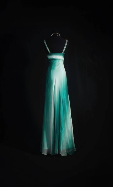 Retro A Line Halter Ombre Green Chiffon Beads Long Prom Dresses Party Dress Graduation Outfits For Women AU594