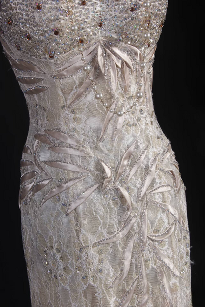 Retro Mermaid Sweetheart Sleeveless Silver Lace Beads Long Prom Dresses Party Dress Graduation Outfits For Women AU596