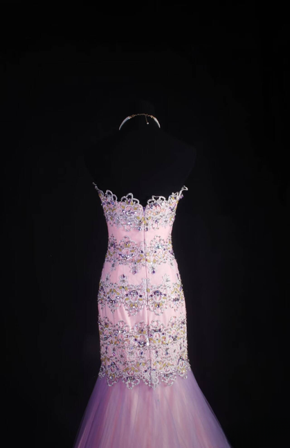 Retro Mermaid Strapless Sleeveless Lilac Tulle Beads Lace Long Prom Dresses Party Dress Graduation Outfits For Women AU600