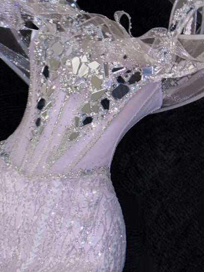 Luxury Mermaid Off The Shoulder Lilac Silver Sequins Beaded Fitted Wedding Dress Bride Gowns Wedding Dresses AU607