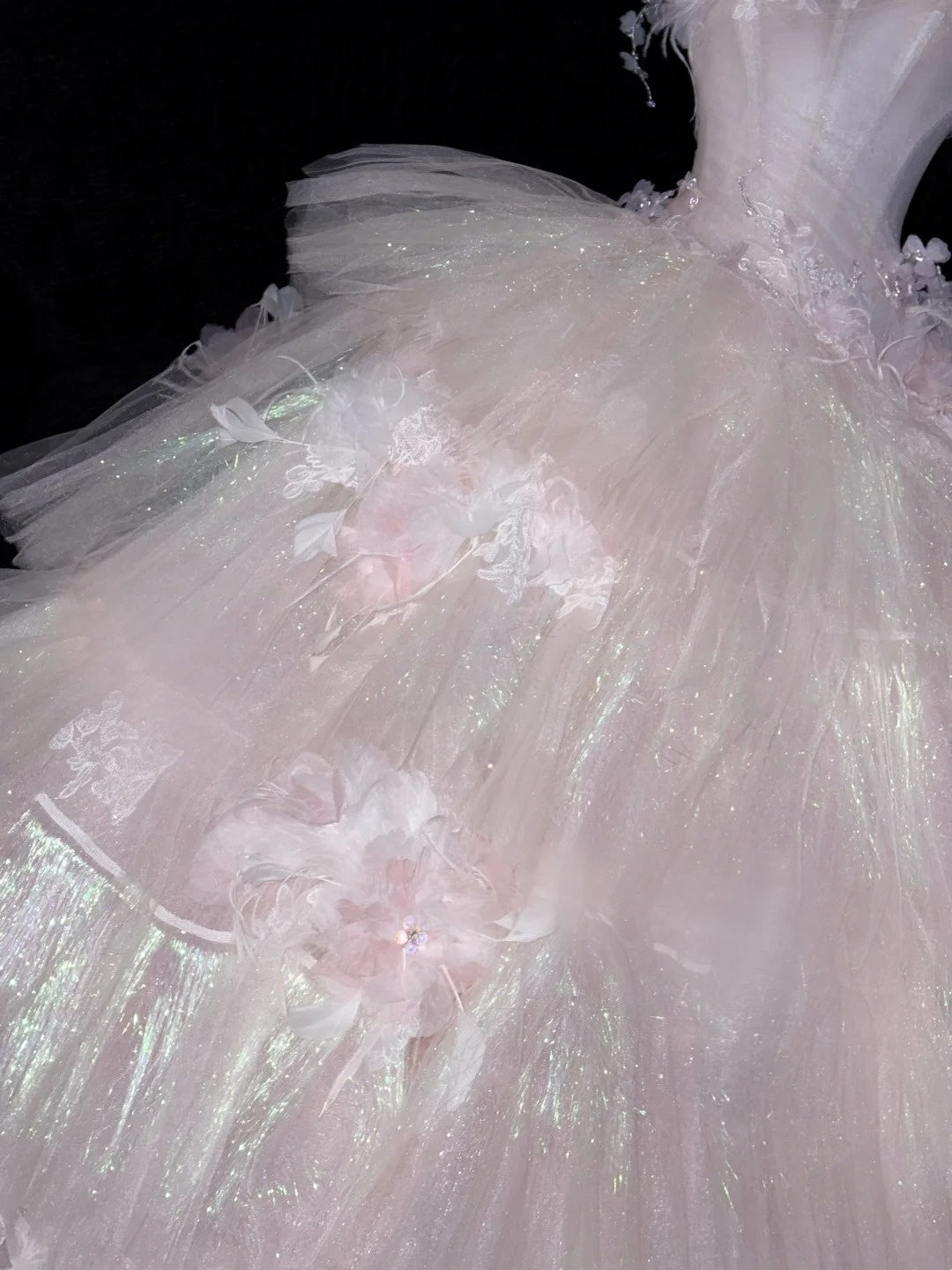Robe de bal modeste à bretelles ornée de fleurs en tulle style vintage, robe de soirée longue AU609