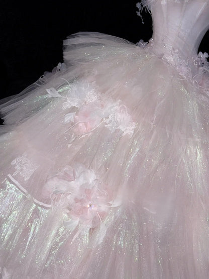 Robe de bal modeste à bretelles ornée de fleurs en tulle style vintage, robe de soirée longue AU609