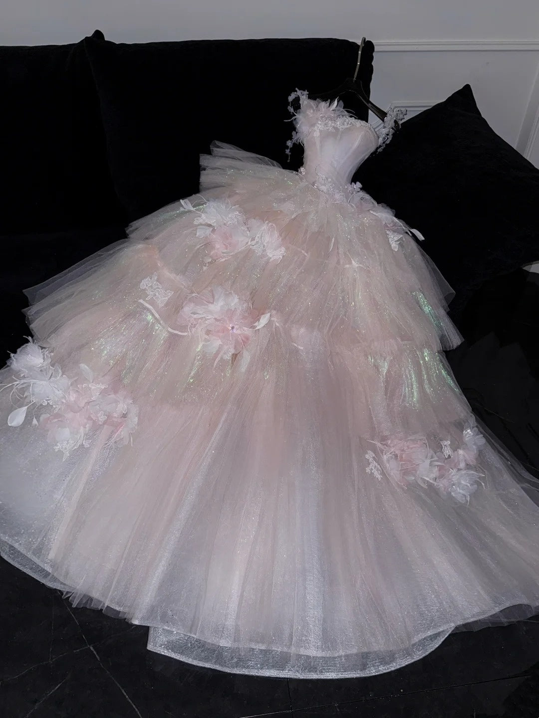 Robe de bal modeste à bretelles ornée de fleurs en tulle style vintage, robe de soirée longue AU609