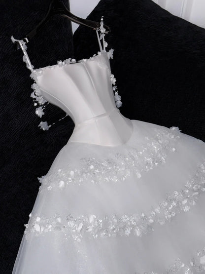 Fairy-tale Ball Gown Spaghetti Straps Tulle Beaded Fitted Wedding Dress Bride Gowns Wedding Dresses AU610