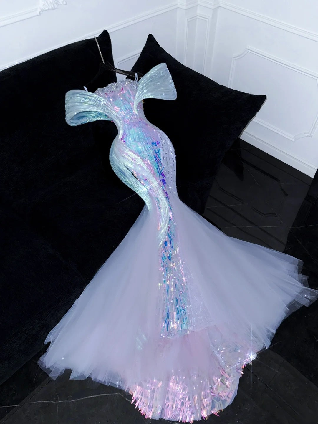 Luxury Mermaid Strapless Lilac Sequins Beaded Fitted Wedding Dress Bride Gowns Wedding Dresses AU614
