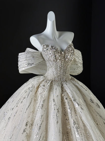 Luxury Ball Gown Sweetheart Sequins Beaded Fitted Corset Wedding Dress Bride Gowns Wedding Dresses AU635