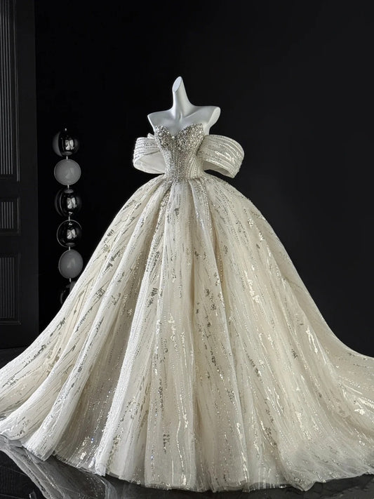 Luxury Ball Gown Sweetheart Sequins Beaded Fitted Corset Wedding Dress Bride Gowns Wedding Dresses AU635