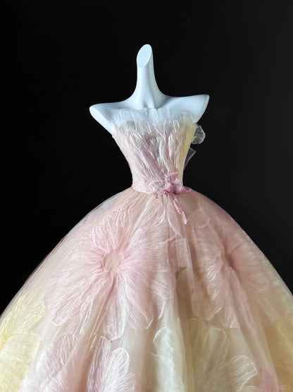 Robe de bal bustier rose à fleurs, longue, en tulle, pour Quinceanera, pour Sweet 15 et 16 ans, AU638