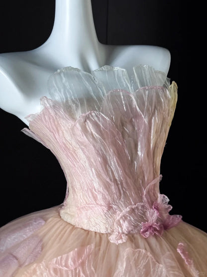 Robe de bal bustier rose à fleurs, longue, en tulle, pour Quinceanera, pour Sweet 15 et 16 ans, AU638