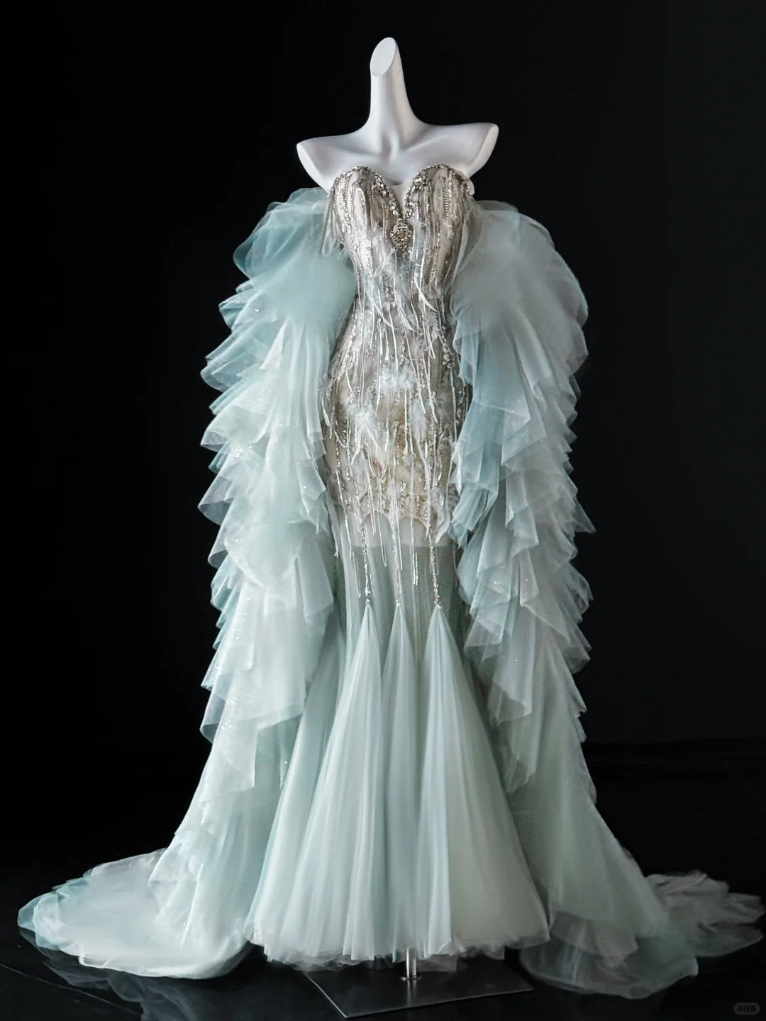 Robe de bal sirène de luxe en tulle bleu ciel clair, décolleté en cœur, longue robe de soirée pour 22e anniversaire, robe de remise de diplôme, AU648