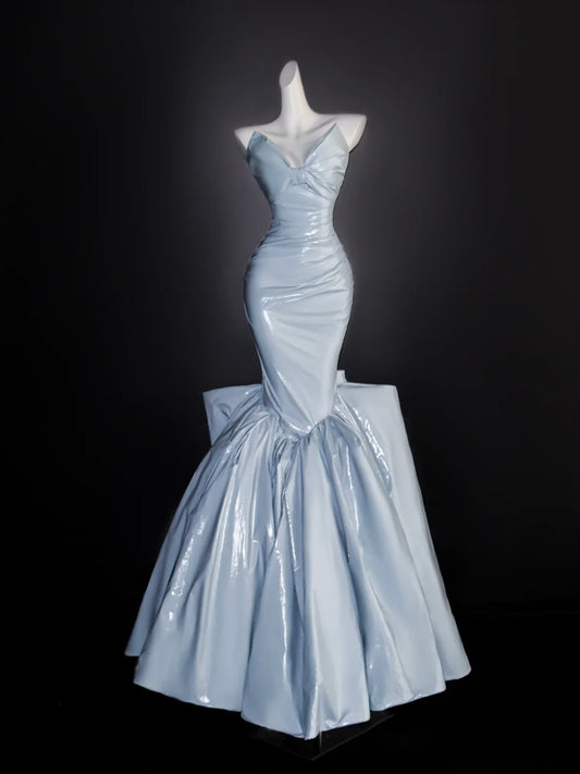 Elegant Mermaid Sweetheart Light Sky Blue Satin Prom Dresses Party Dress 16th Birthday Outfits Senior Graduation Dress AU667