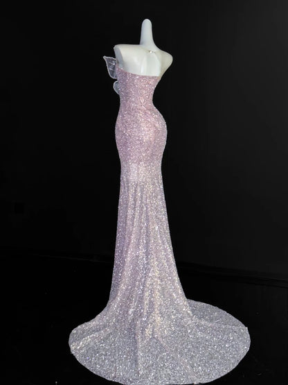 Elegant Mermaid Scoop Neck Pink Sequin Prom Dresses Party Dress 16th Birthday Outfits Senior Graduation Dress AU668