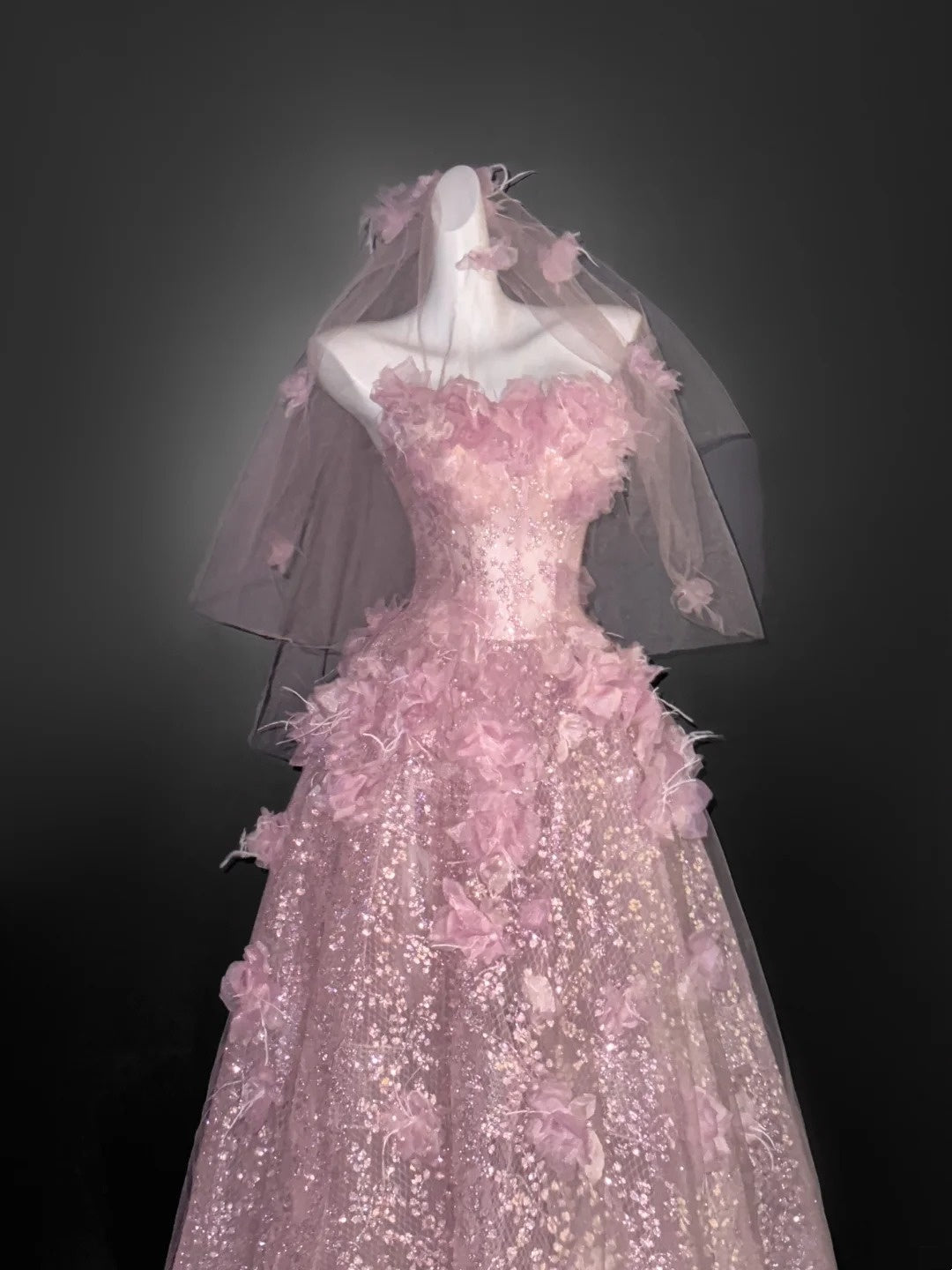 Vintage Ball Gown Strapless Light Pink Tulle Floral Prom Dresses Long Party Dress 18th Birthday Outfit Graduation Dress AU669