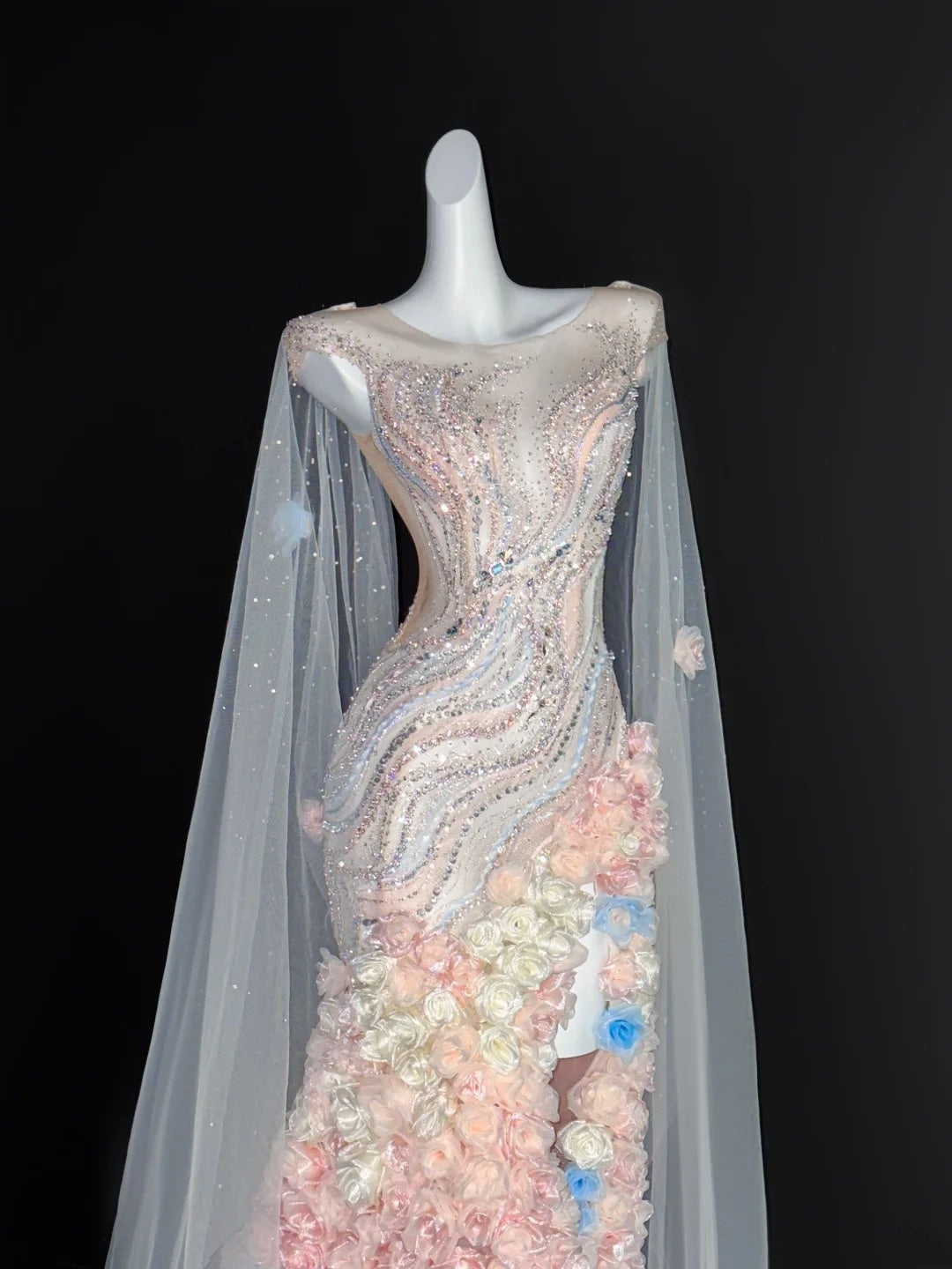 Robe de bal romantique sirène à col rond et paillettes, longue robe de soirée pour 21e anniversaire, robe de remise de diplôme, AU670