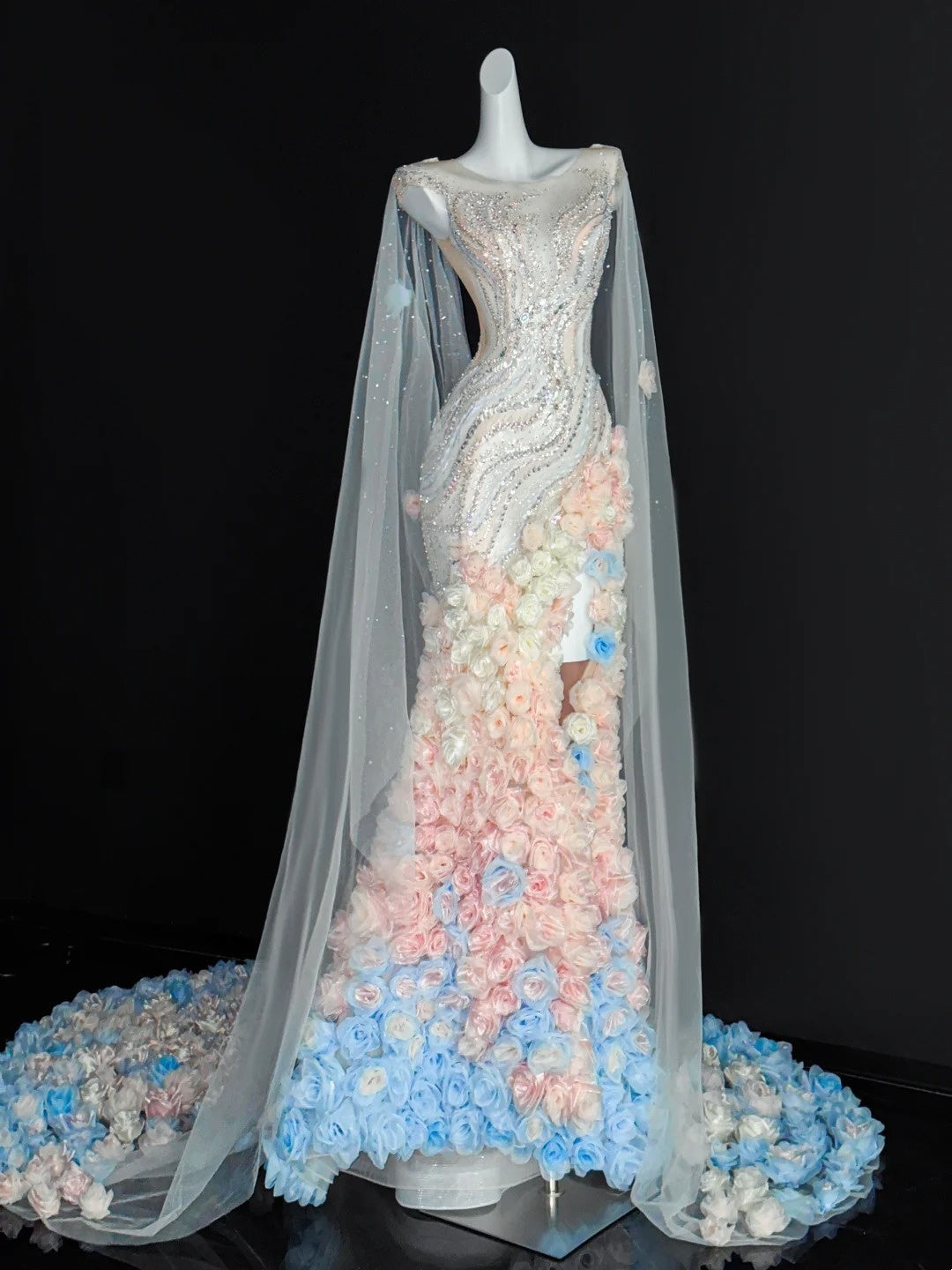 Robe de bal romantique sirène à col rond et paillettes, longue robe de soirée pour 21e anniversaire, robe de remise de diplôme, AU670