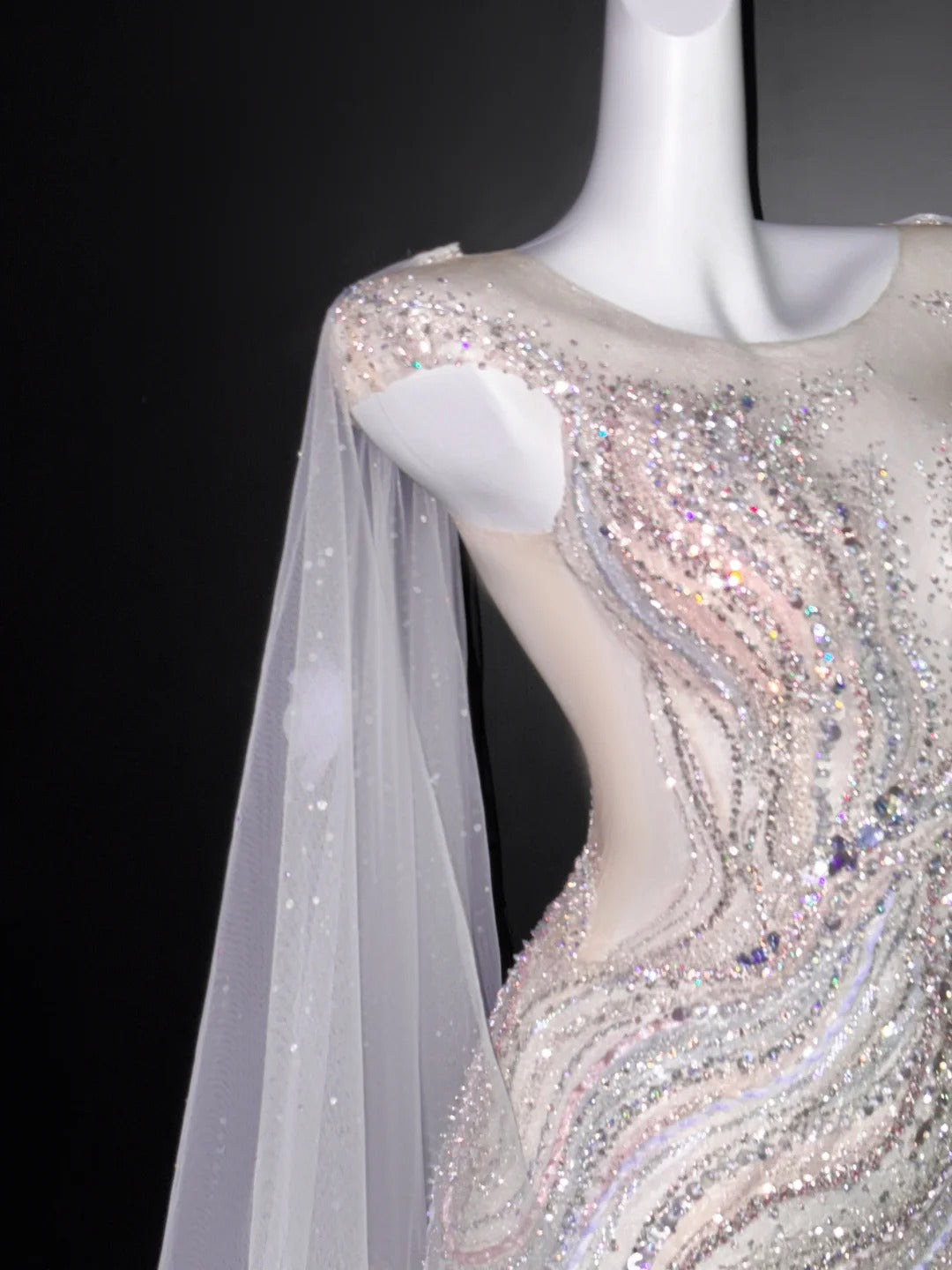 Robe de bal romantique sirène à col rond et paillettes, longue robe de soirée pour 21e anniversaire, robe de remise de diplôme, AU670