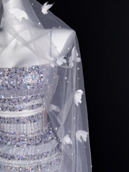 Robe de bal vintage à bretelles spaghetti en tulle et paillettes, robe de bal longue pour fête, tenue d'anniversaire, robe de remise de diplôme, AU671