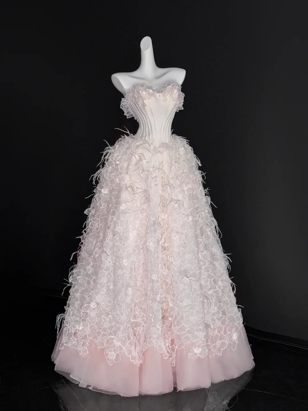 Robe de bal élégante en tulle rose blush, décolleté en cœur, robe de bal longue en dentelle, tenue de fête pour 18e anniversaire, robe de remise de diplôme, AU675