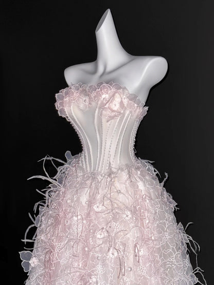 Robe de bal élégante en tulle rose blush, décolleté en cœur, robe de bal longue en dentelle, tenue de fête pour 18e anniversaire, robe de remise de diplôme, AU675