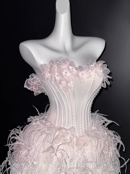 Robe de bal élégante en tulle rose blush, décolleté en cœur, robe de bal longue en dentelle, tenue de fête pour 18e anniversaire, robe de remise de diplôme, AU675