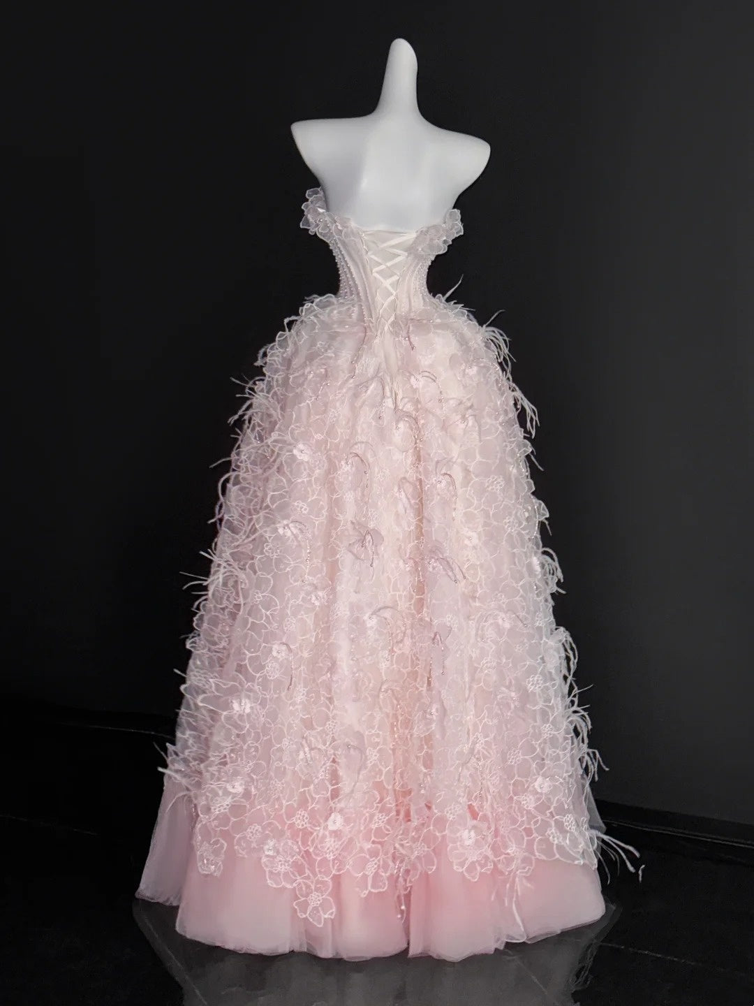 Robe de bal élégante en tulle rose blush, décolleté en cœur, robe de bal longue en dentelle, tenue de fête pour 18e anniversaire, robe de remise de diplôme, AU675