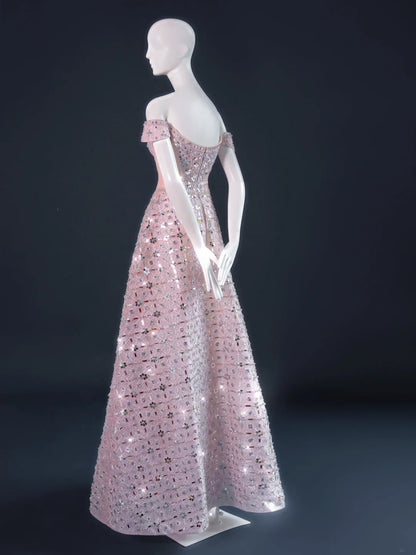 Robe de bal élégante à épaules dénudées, robe de bal rose longue, tenue de fête pour 18e anniversaire, robe de remise de diplôme, AU734
