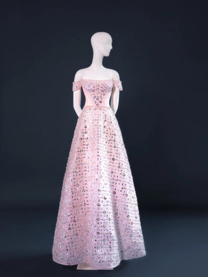 Robe de bal élégante à épaules dénudées, robe de bal rose longue, tenue de fête pour 18e anniversaire, robe de remise de diplôme, AU734