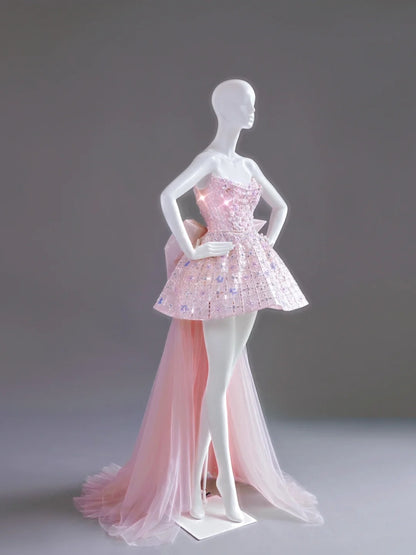 Luxury Ball Gown Strapless Pink Sequins Short 18th Birthday Dress Homecoming Dresses Cocktail Gown AU735