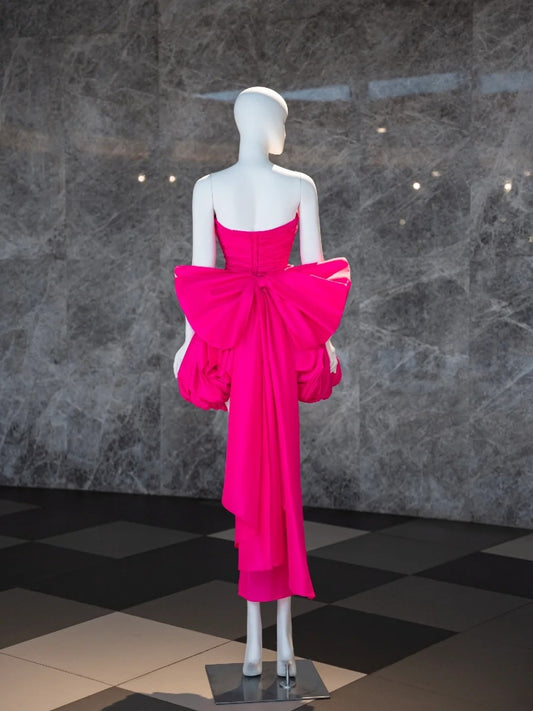 Cute Ball Gown Strapless Hot Pink Satin Short 18th Birthday Dress Homecoming Dresses Cocktail Gown AU753