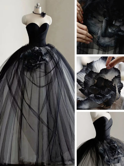 Robe de Quinceanera mignonne, robe de bal, décolleté en cœur, noire, pour anniversaire, robe de soirée formelle, longue, pour 16 ans, AU776