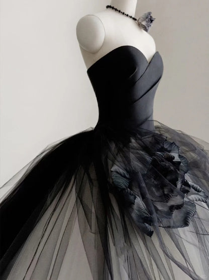 Robe de Quinceanera mignonne, robe de bal, décolleté en cœur, noire, pour anniversaire, robe de soirée formelle, longue, pour 16 ans, AU776