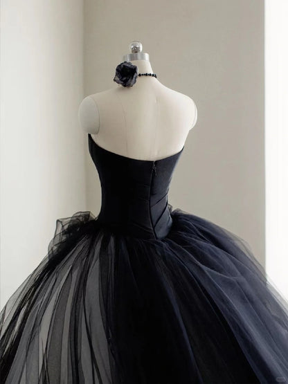 Robe de Quinceanera mignonne, robe de bal, décolleté en cœur, noire, pour anniversaire, robe de soirée formelle, longue, pour 16 ans, AU776