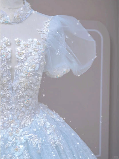Luxury Quinceanera Dresses Ball Gown Strapless Blue Birthday Gowns Vestidos De 15 Anos Formal Party Long Sweet 16 Dress AU818