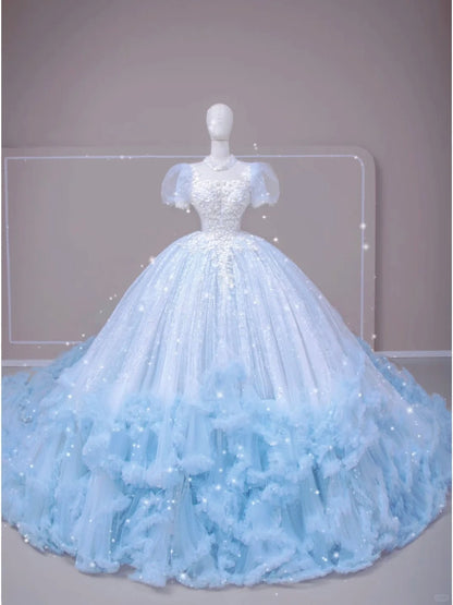 Luxury Quinceanera Dresses Ball Gown Strapless Blue Birthday Gowns Vestidos De 15 Anos Formal Party Long Sweet 16 Dress AU818