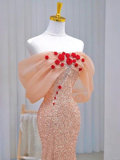 Classy Mermaid Off The Shoulder Sequin Prom Dresses Long Party Dress 18th Birthday Outfit Senior High School Dance Dress AU828