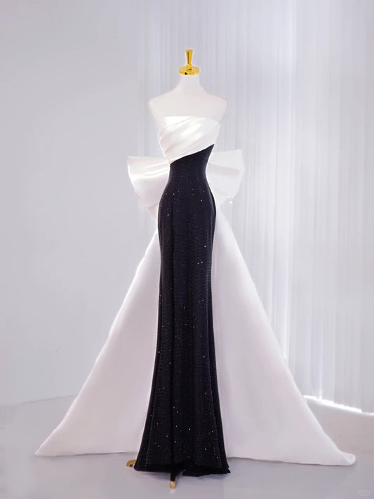 Classy Mermaid Strapless Black Sequin Prom Dresses Long Party Dress 18th Birthday Outfit Senior High School Dance Dress AU833