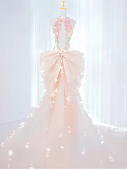 Robe de bal sirène sexy à col haut et paillettes, longue tenue de soirée pour 18e anniversaire, robe de remise de diplôme, AU840