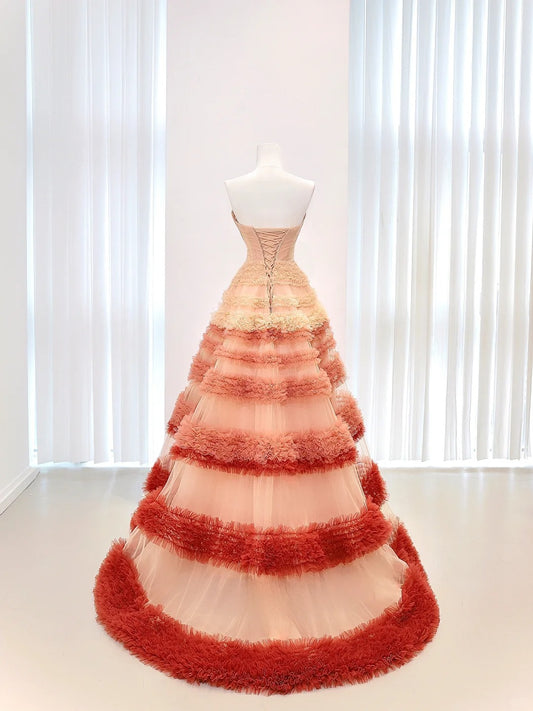 Luxury Quinceanera Dresses Ball Gown Strapless Tulle Birthday Gowns Vestidos De 15 Anos Formal Party Long Sweet 16 Dress AU846