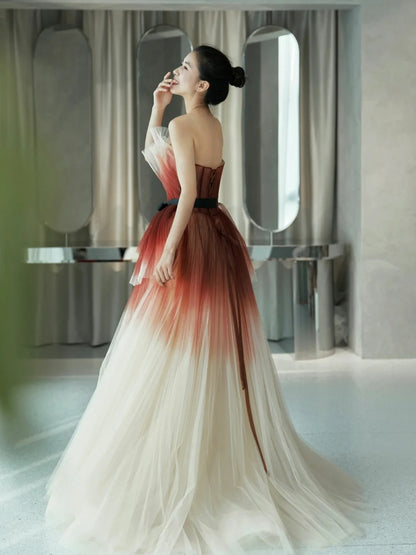 Robe de bal romantique sans bretelles en tulle, robe de soirée longue, tenue de 21e anniversaire, robe de remise de diplôme, AU855