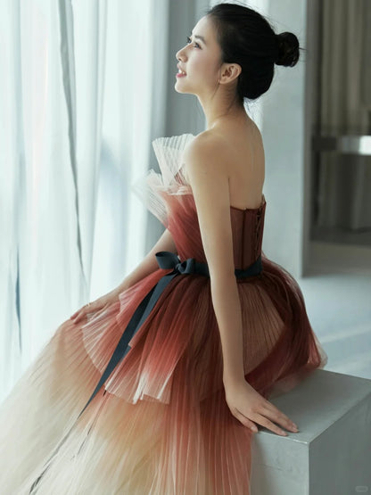 Robe de bal romantique sans bretelles en tulle, robe de soirée longue, tenue de 21e anniversaire, robe de remise de diplôme, AU855