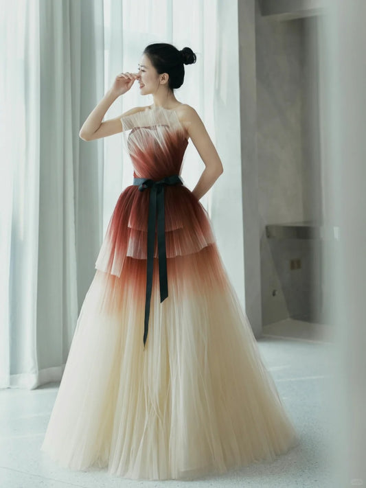Romantic Ball Gown Strapless Tulle Prom Dresses Long Party Dress 21st Birthday Outfit Graduation Dress AU855