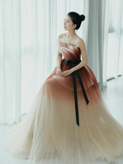 Robe de bal romantique sans bretelles en tulle, robe de soirée longue, tenue de 21e anniversaire, robe de remise de diplôme, AU855